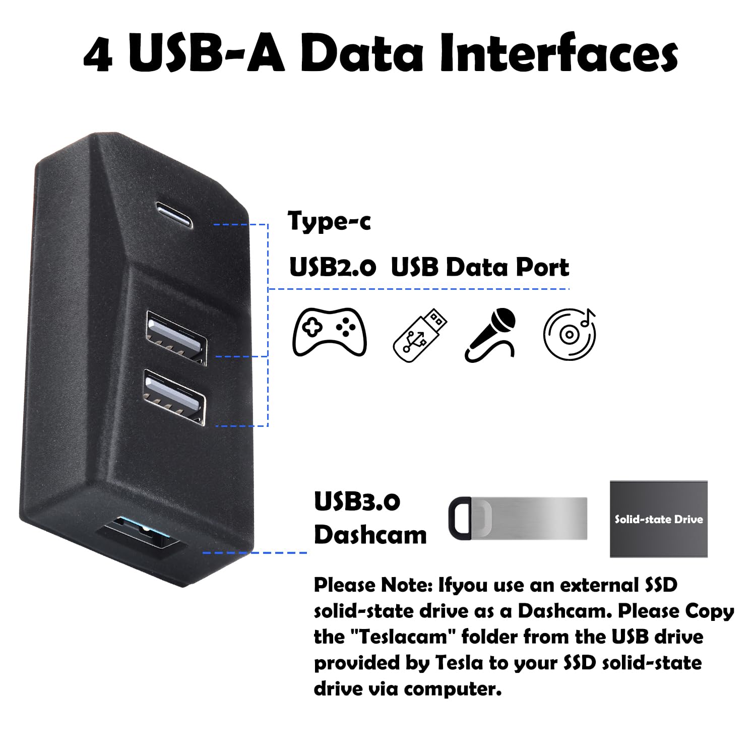 Arcoche USB hub dashcam thumb-drive port enables easy data transfer