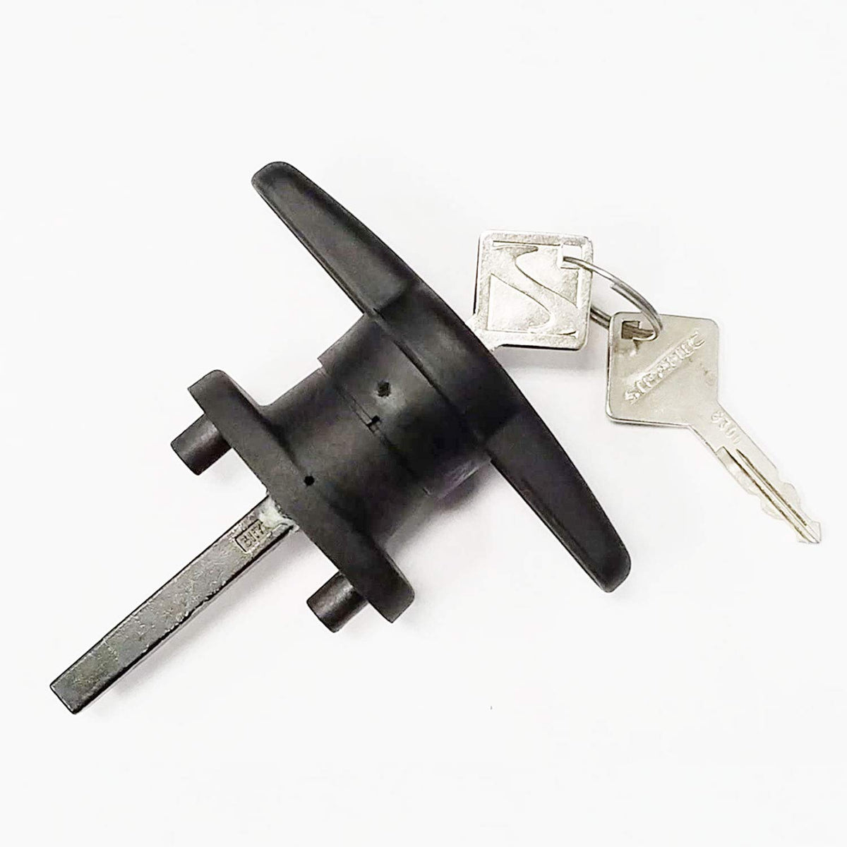 ARE T-Handle mounted on camper shell rear door for secure access.