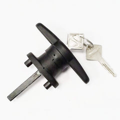 ARE T-Handle mounted on camper shell rear door for secure access.