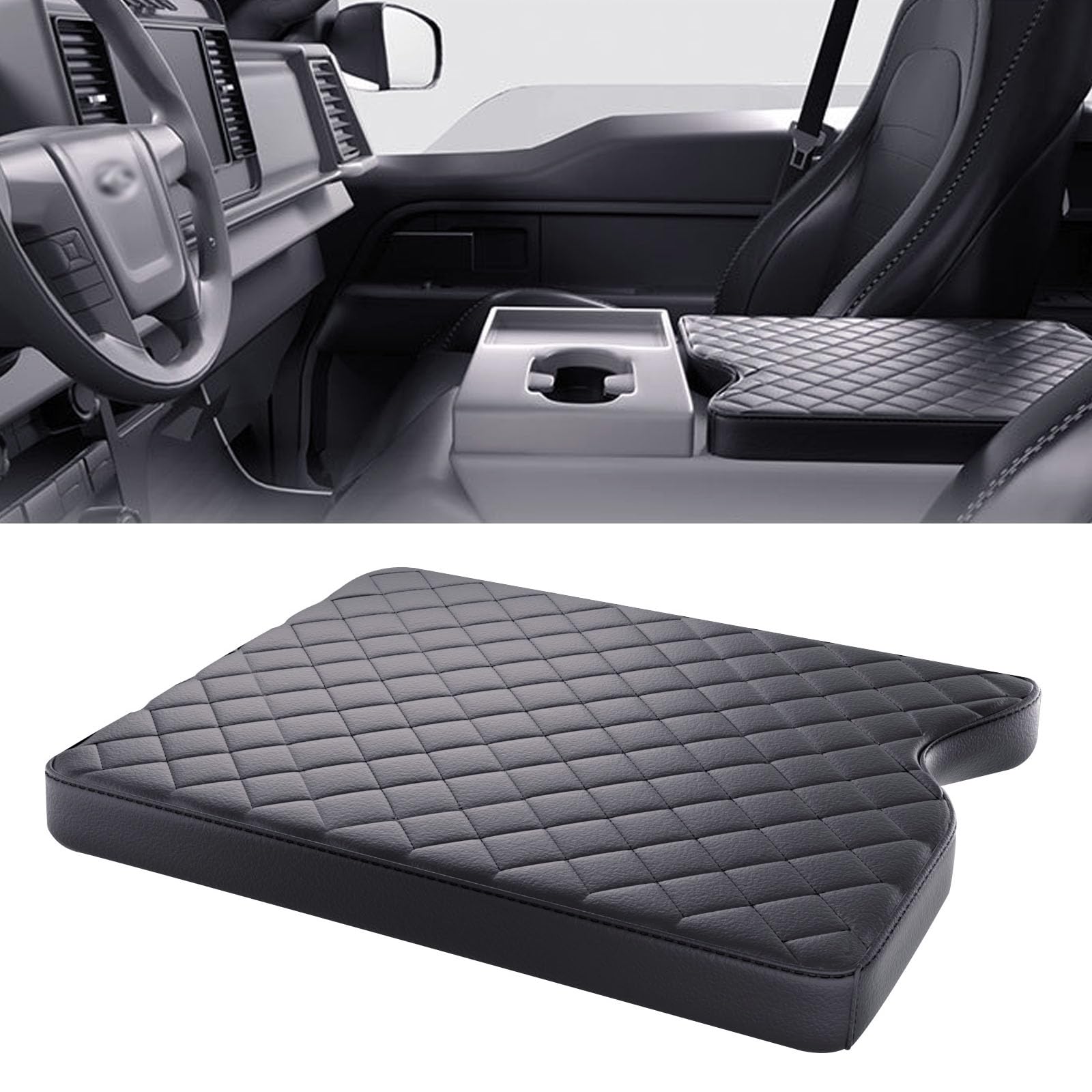 Areeyils center console armrest cover for Ford F-150 40/20/40 jump seat protects from wear and spills.