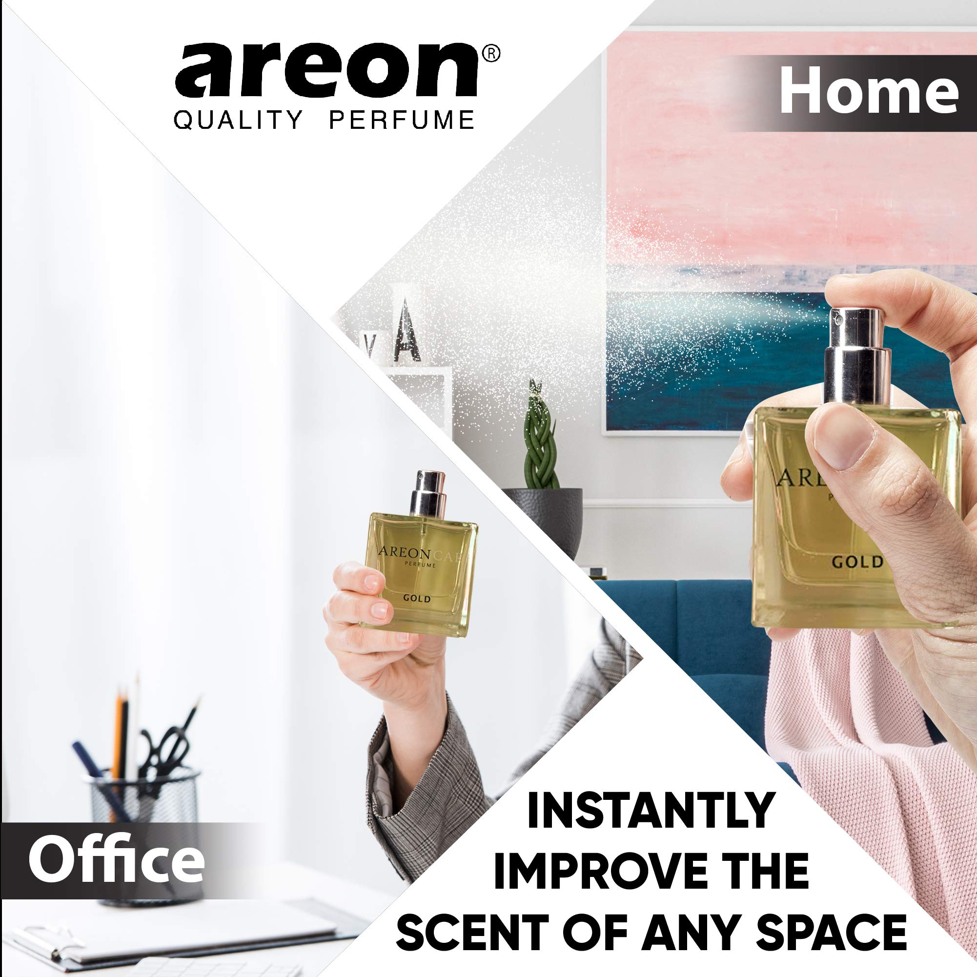 AREON spray bottle in use delivers refreshing aroma on demand