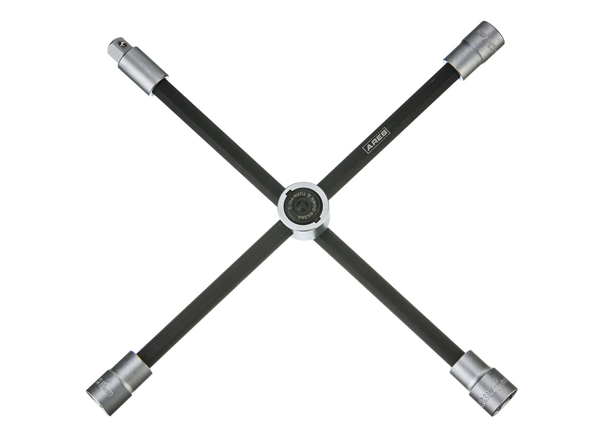 ARES 70092 four-way sliding lug wrench with push-button adjustment for maximum leverage.