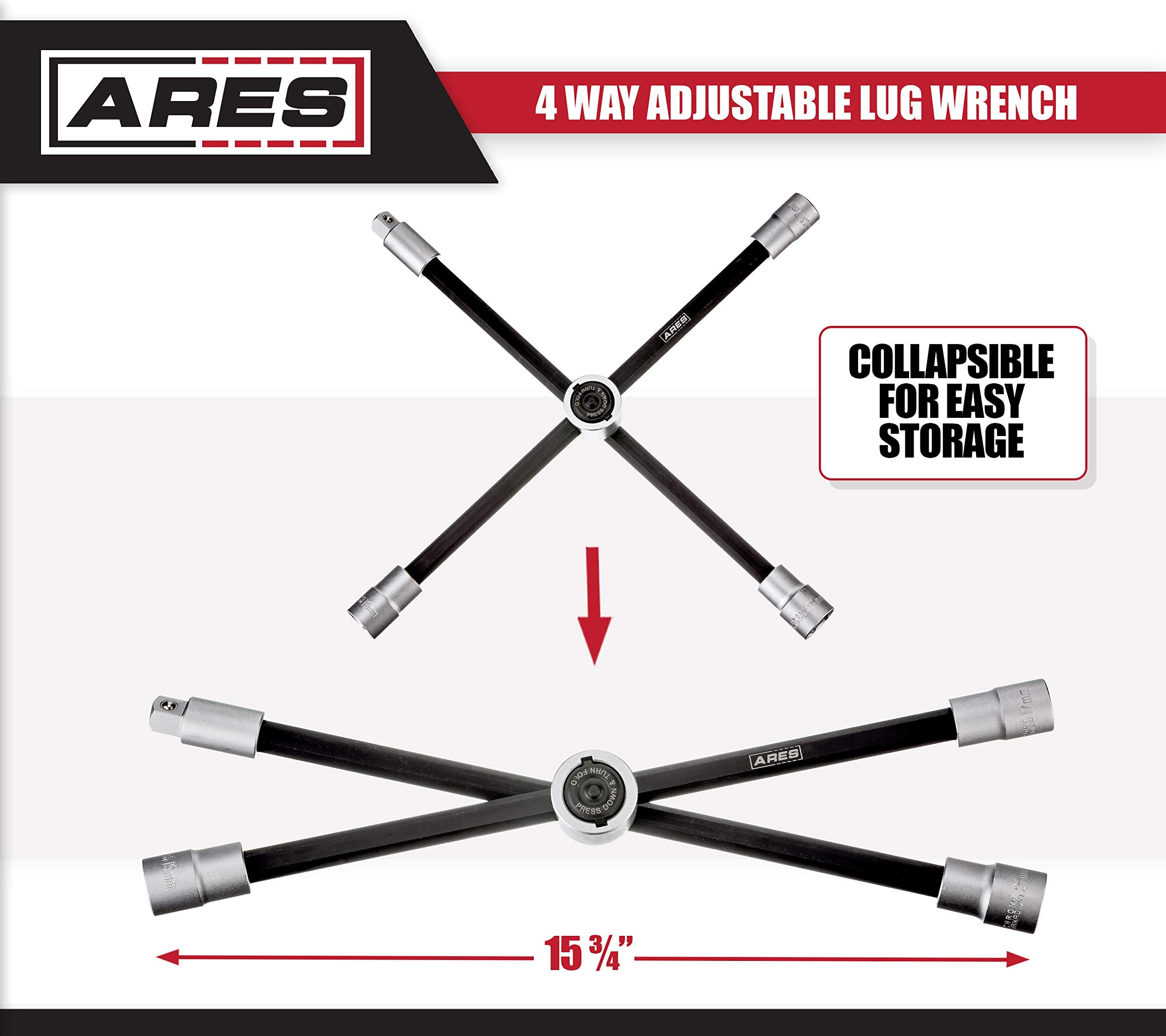 Fully collapsed length of 15 3/4 inches fits tight spaces.