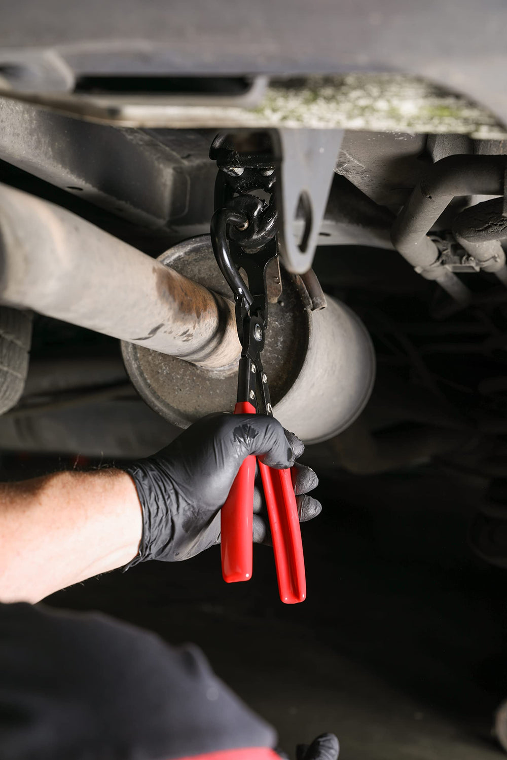 ARES Exhaust Hanger Removal Pliers 25-degree offset improves leverage in cramped installations