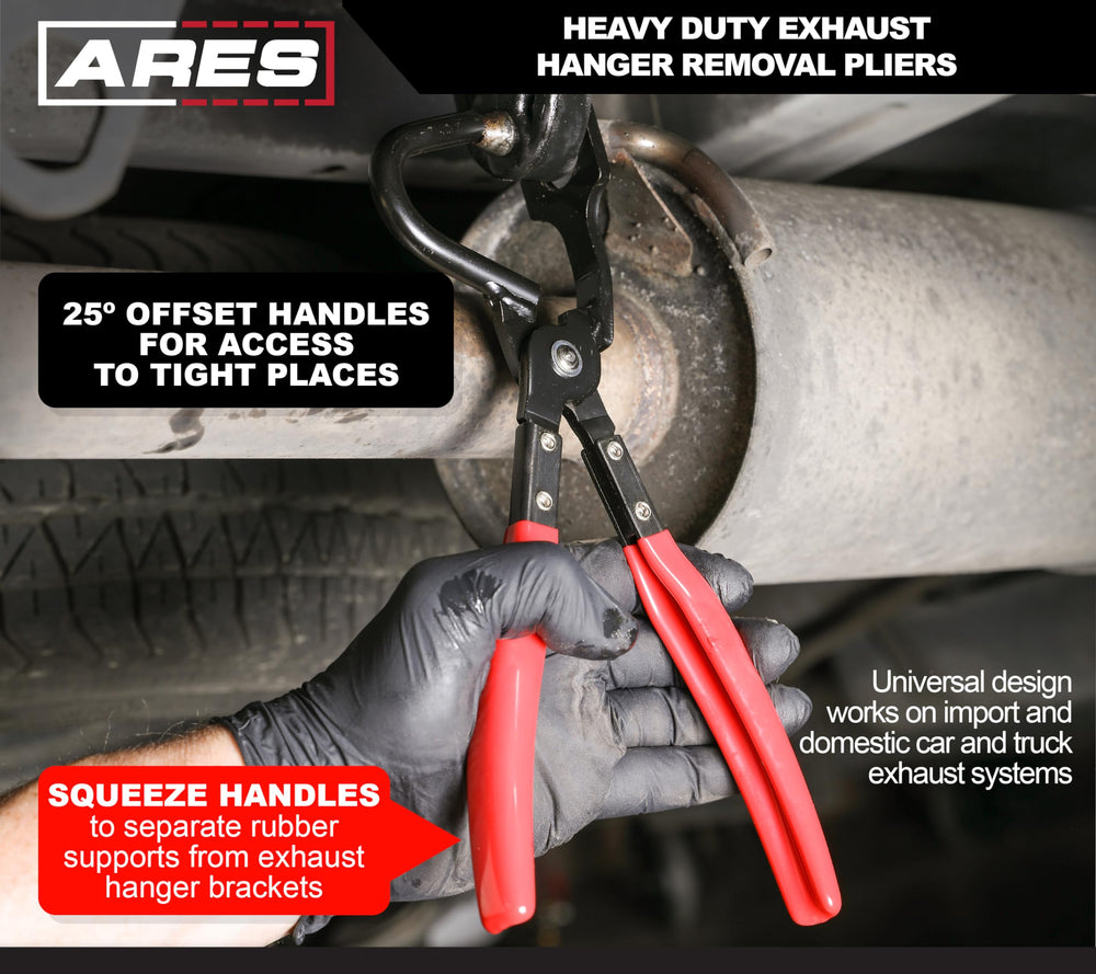 ARES Exhaust Hanger Removal Pliers slip-resistant grips reduce hand fatigue during use