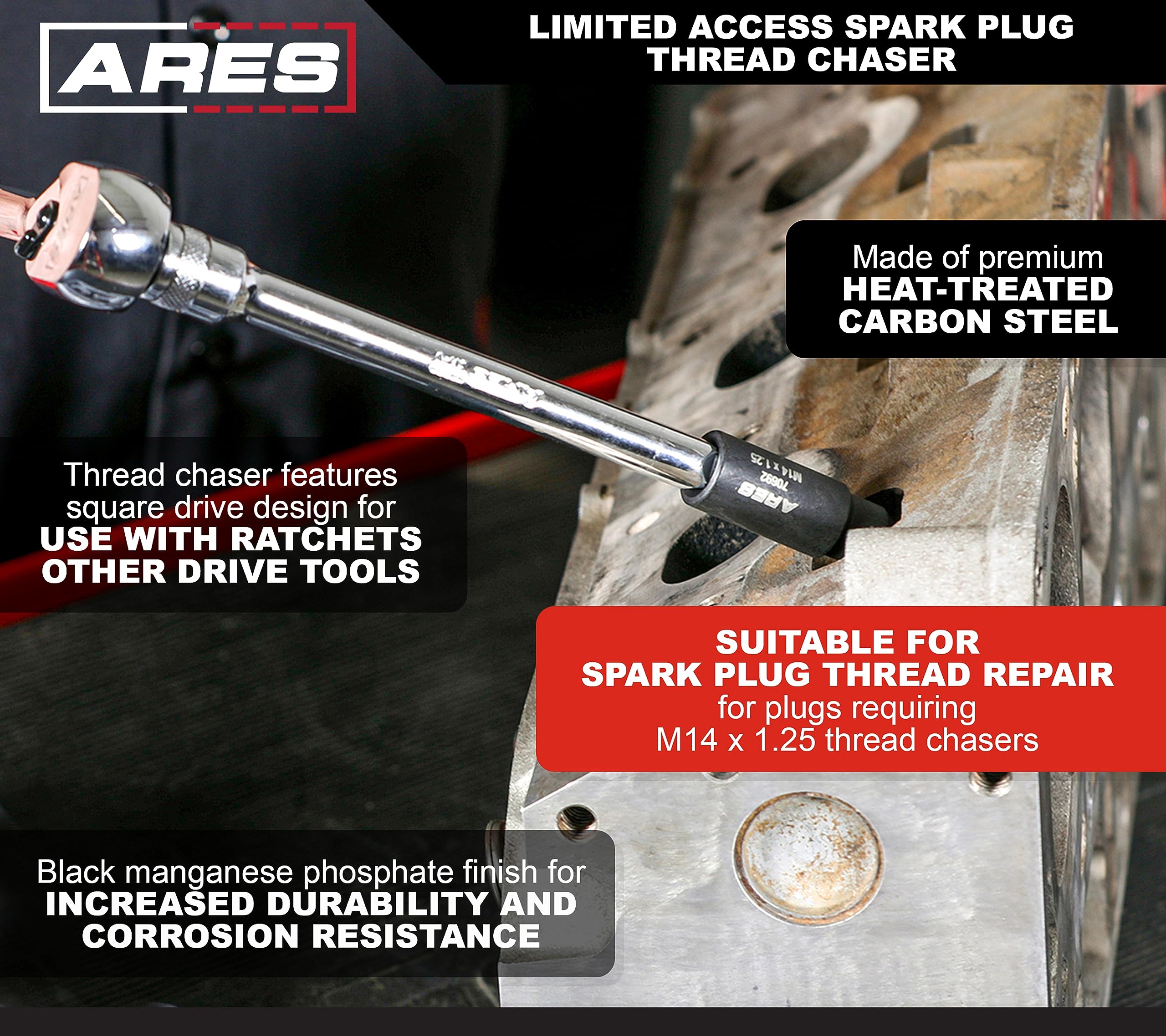 ARES five-eighths hex head drive for easy torque with common tools.