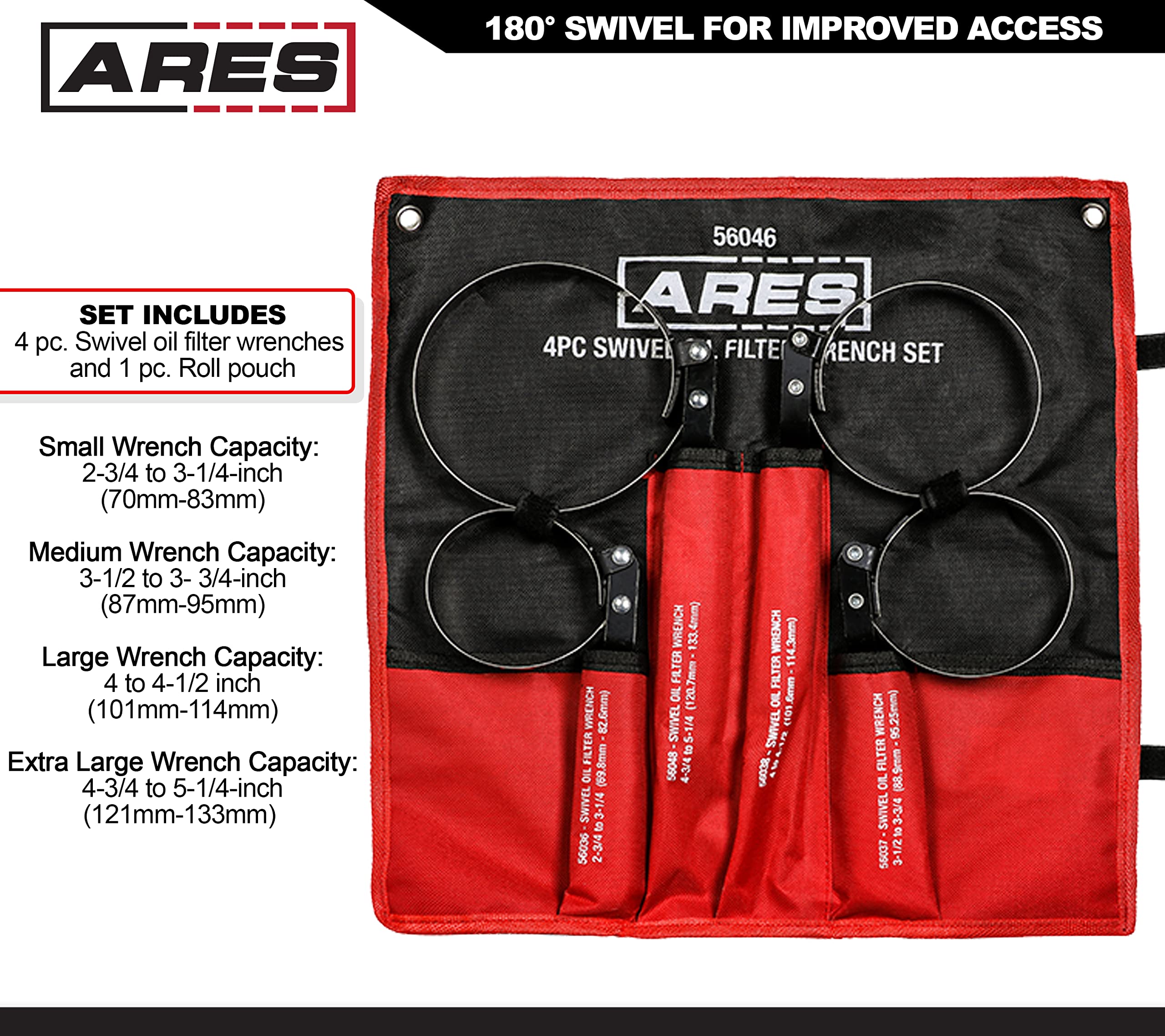 ARES swivel oil filter wrench medium 87-95mm fits common car filters with balance.