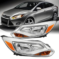 Aresparts Ford Focus headlight assembly LH and RH with chrome housing and clear lens
