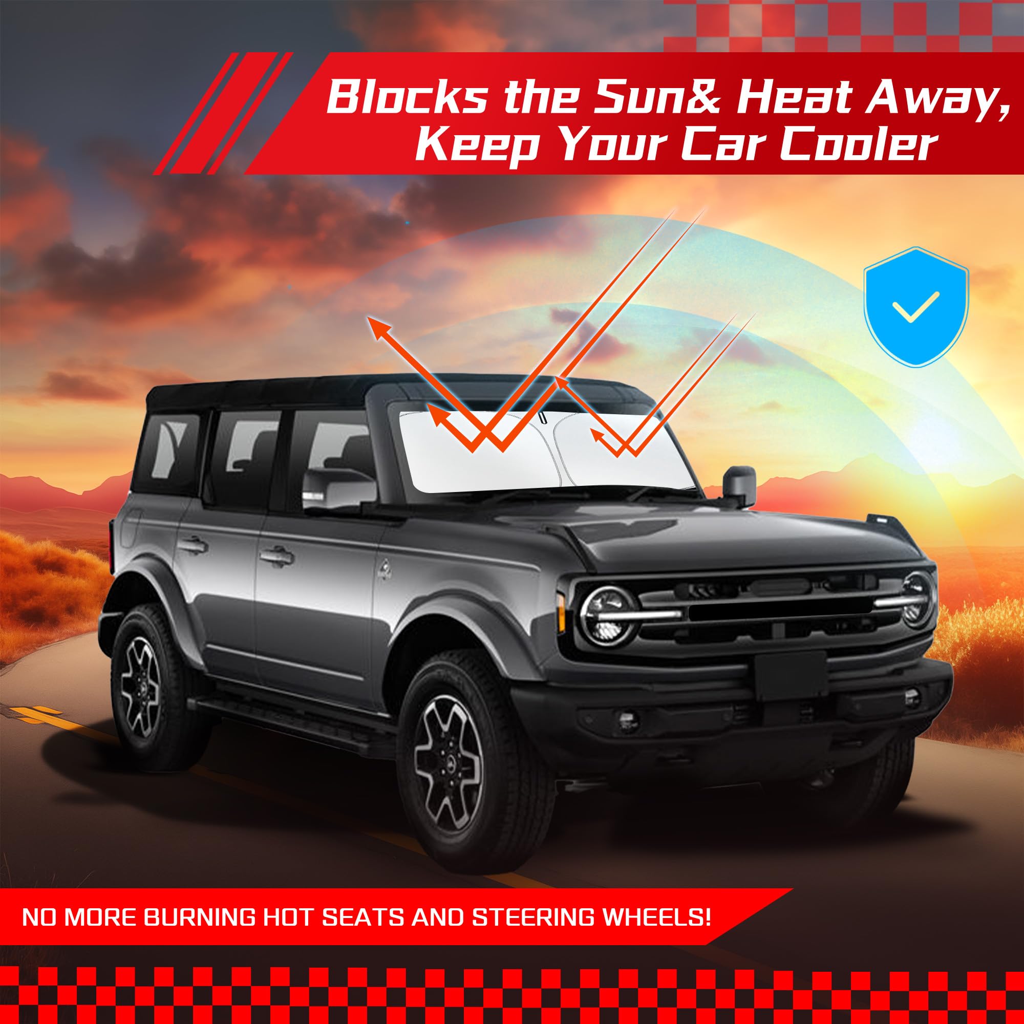 ARISMOTOR 210t reflective fabric blocks sunlight for interior protection.