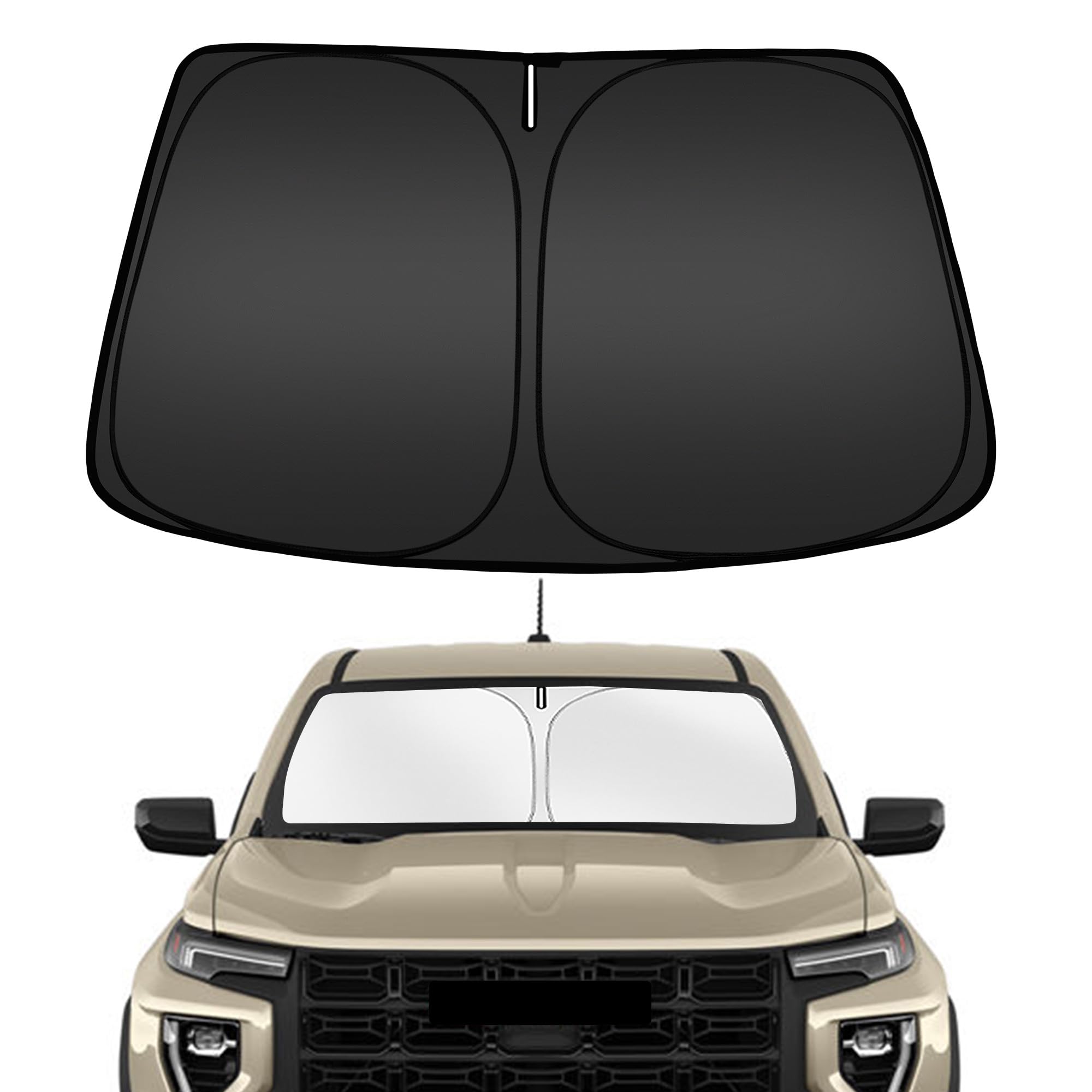 ARISMOTOR Canyon windshield sunshade folded for easy storage.