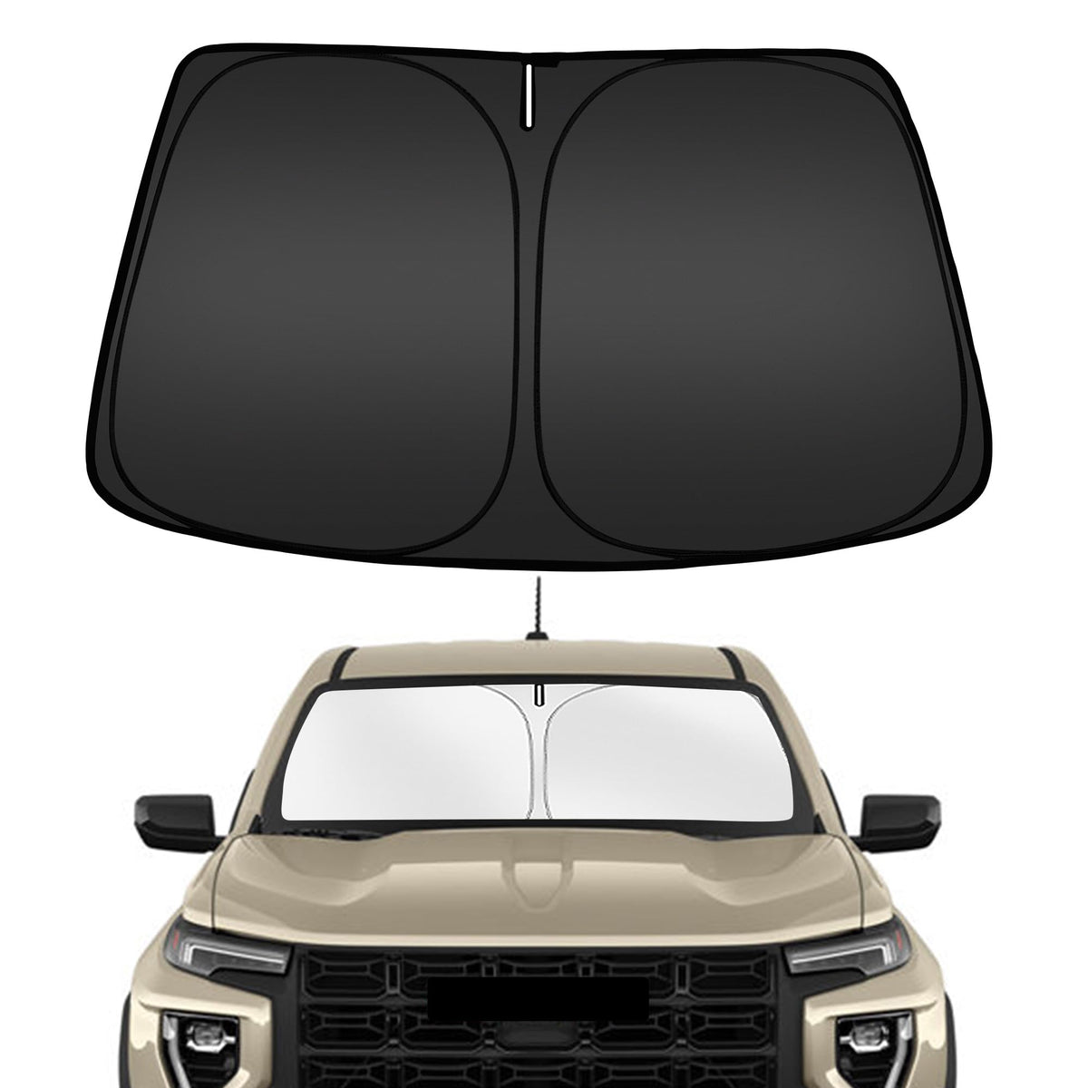 ARISMOTOR Canyon windshield sunshade folded for easy storage.