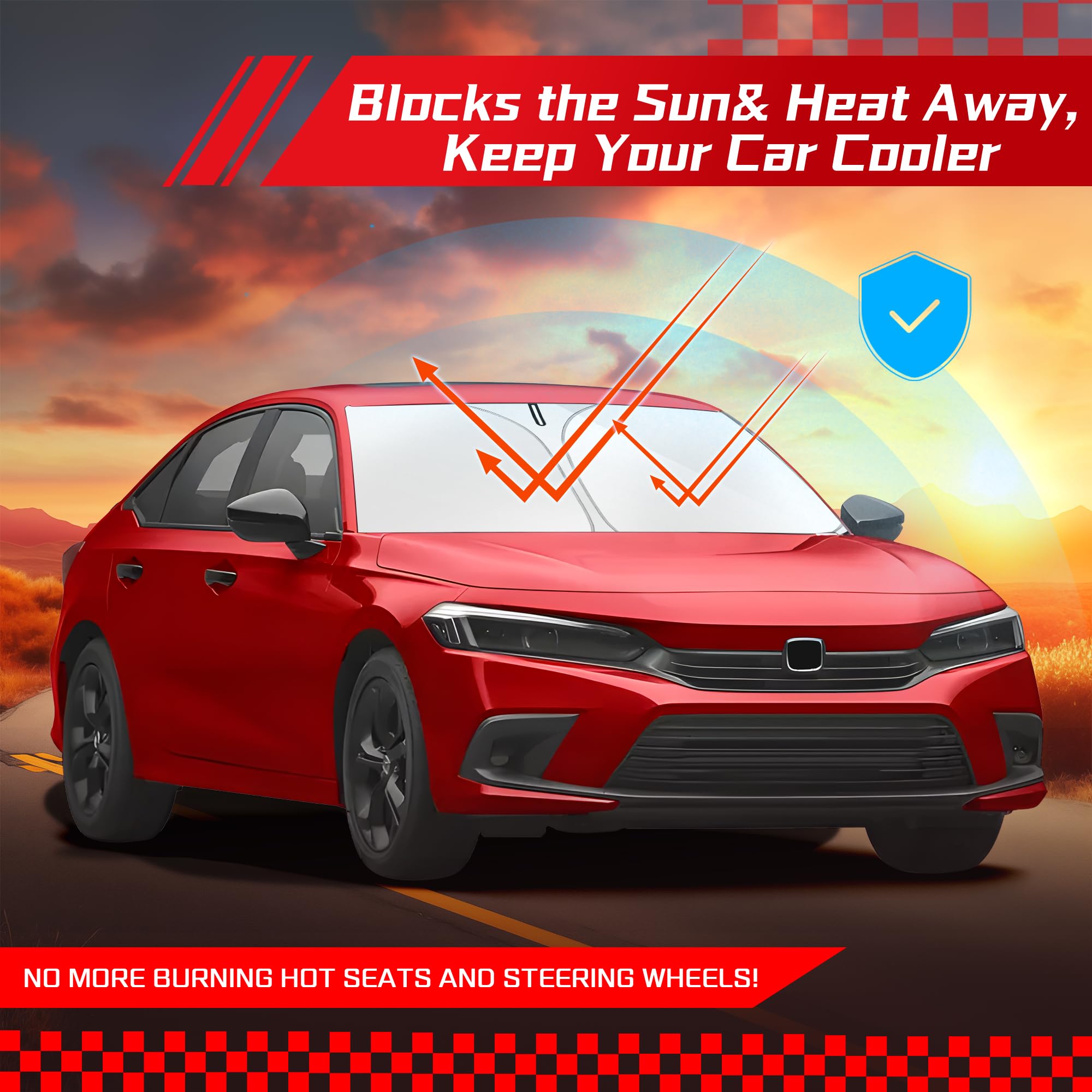 ARISMOTOR Civic shade helps protect dashboards and interiors from sun damage.