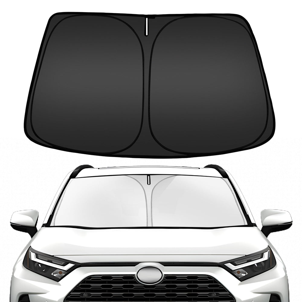 ARISMOTOR RAV4 windshield sun shade folded for easy storage.