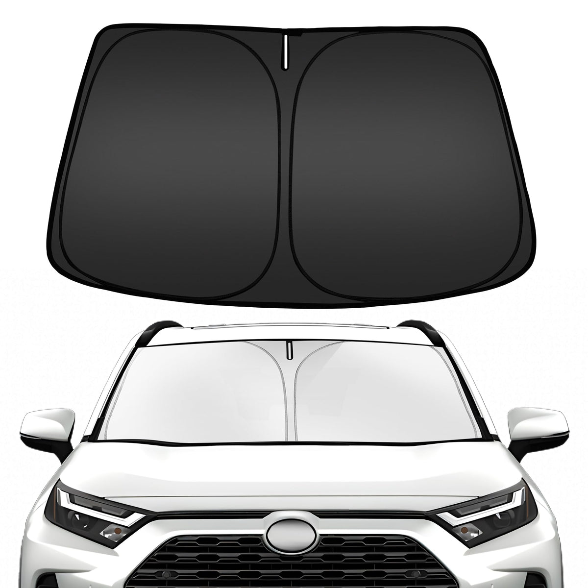 ARISMOTOR RAV4 windshield sun shade folded for easy storage.