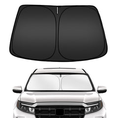 ARISMOTOR Ridgeline sunshade front-fit covers the windshield for full UV protection.