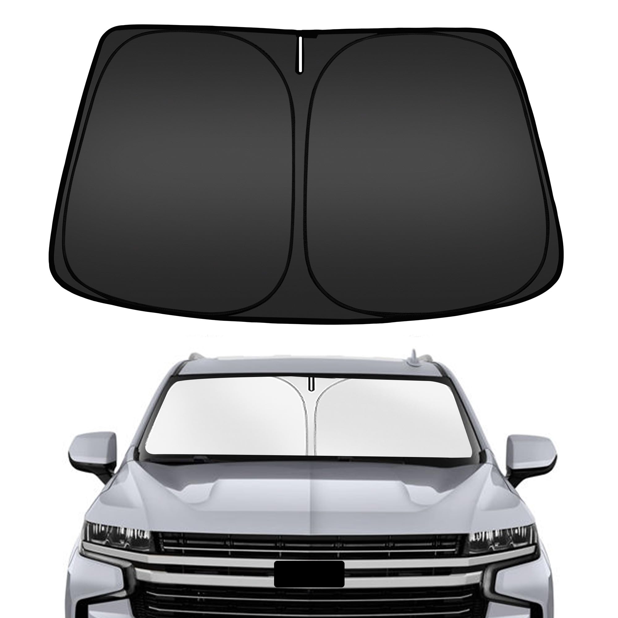 ARISMOTOR windshield shade on Tahoe with custom, gap-free fit