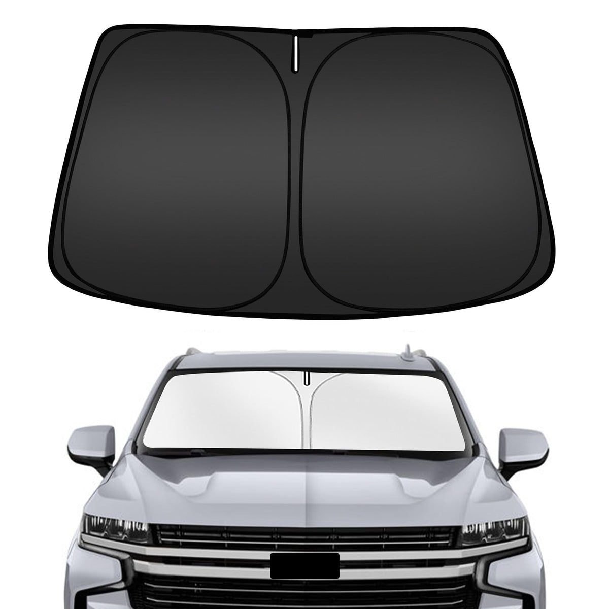 ARISMOTOR windshield shade on Tahoe with custom, gap-free fit