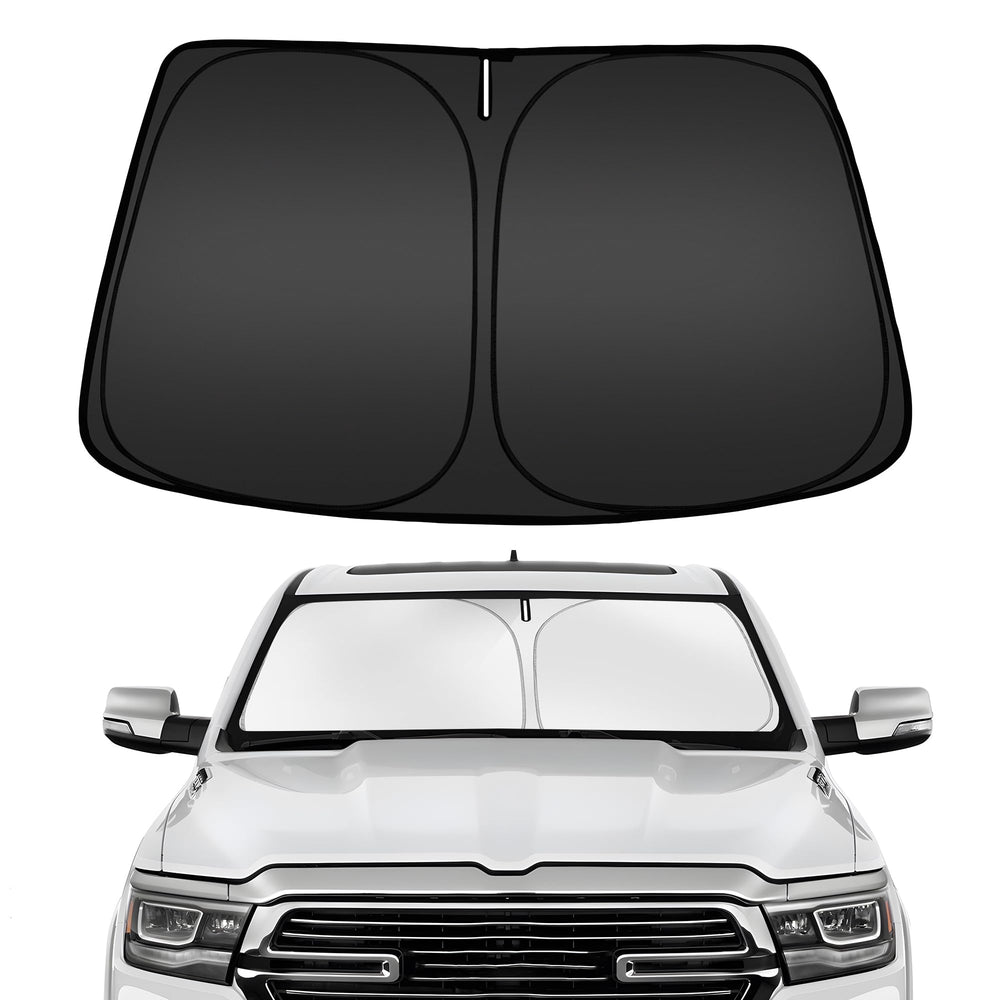 ARISMOTOR windshield sun shade folded compactly in a bag for easy transport.