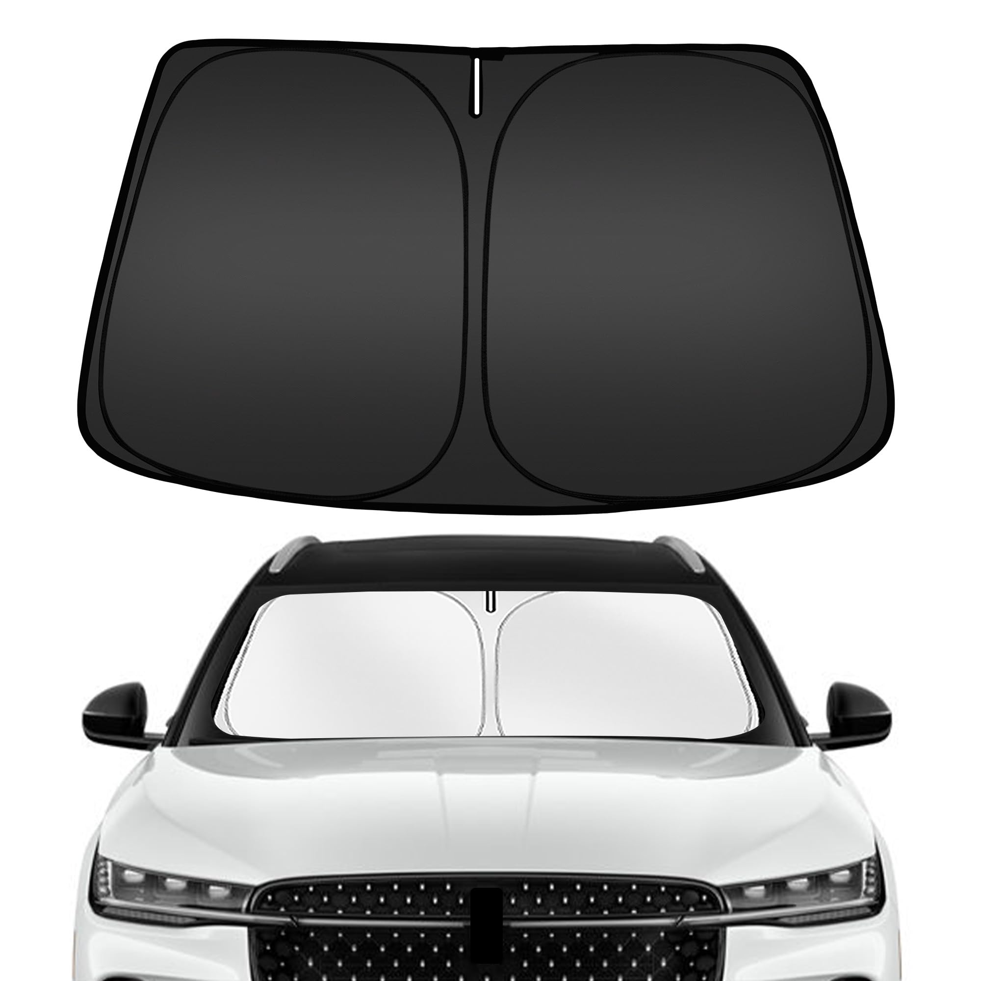 ARISMOTOR windshield sun shade for Lincoln Nautilus; front view shows custom fit and glare reduction.