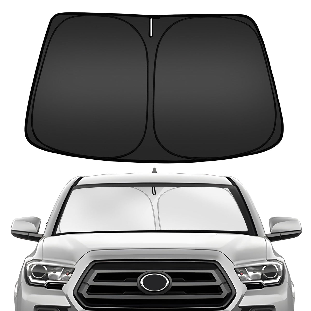 ARISMOTOR windshield sun shade on Tacoma front view protecting interior from sun and heat