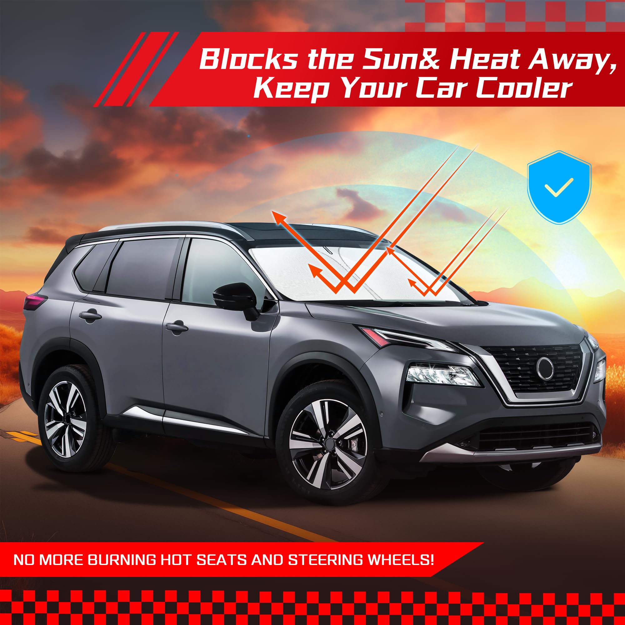 ARISMOTOR front window shade lowers interior heat during hot days and park visits