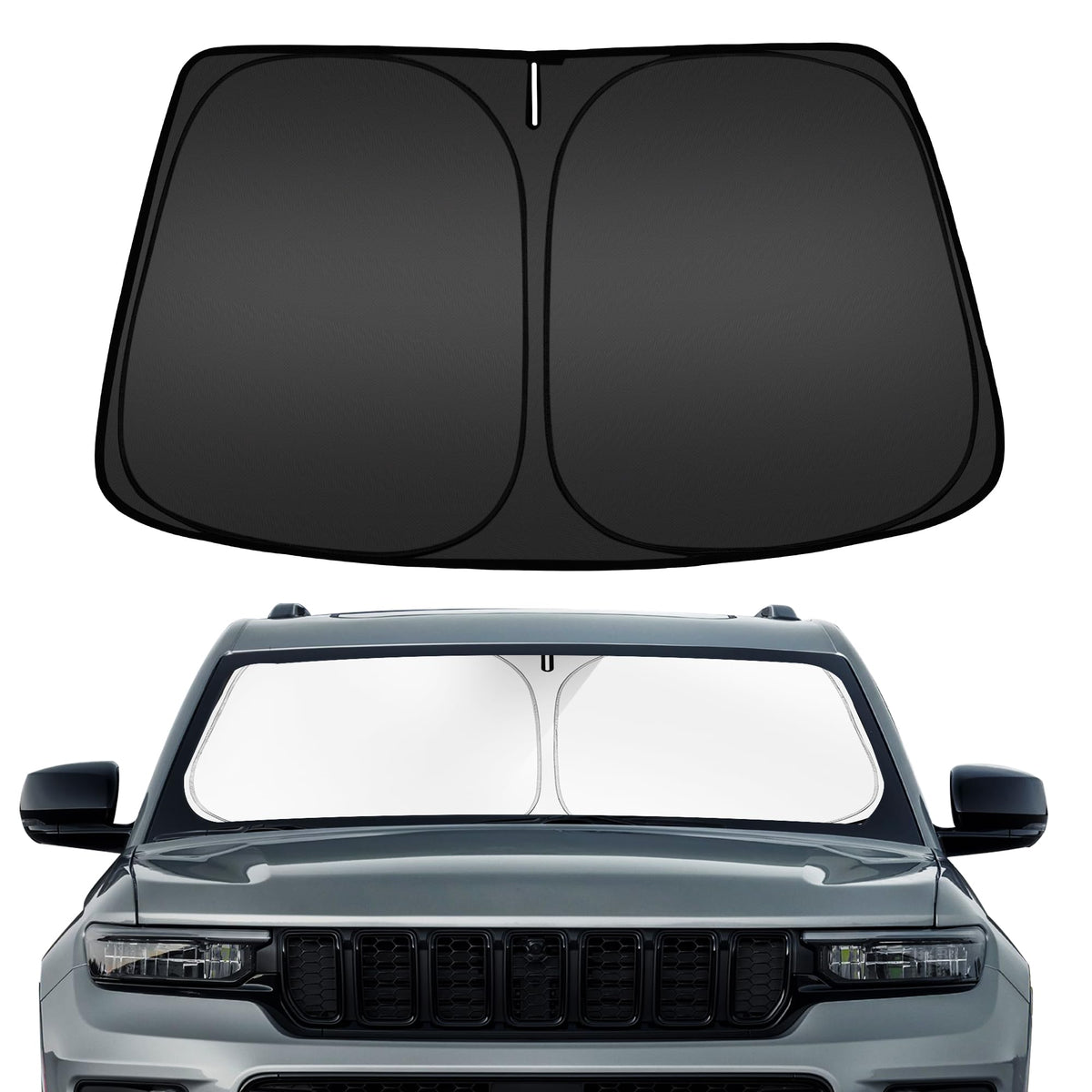 ARISMOTOR windshield sun shade on Jeep Grand Cherokee with precise fit and UV protection