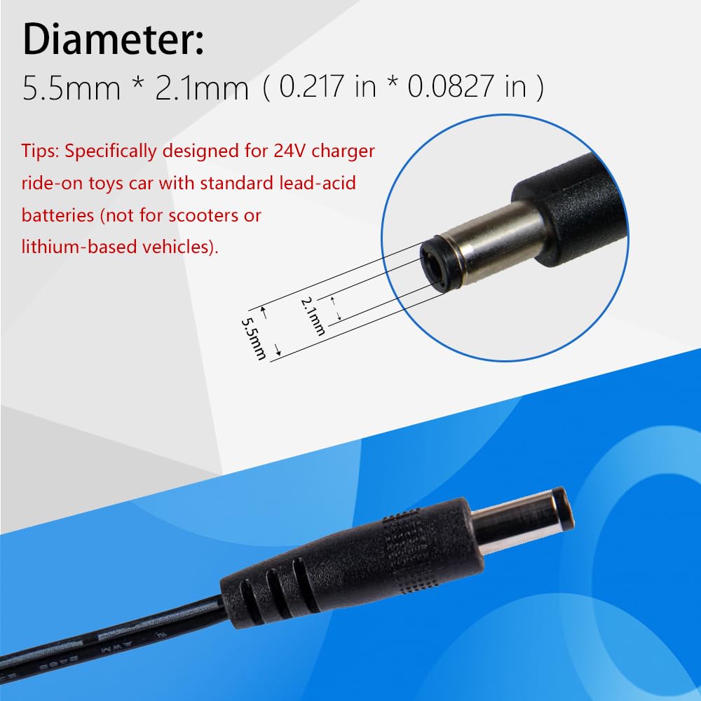 ARKABAKA 24V charger specs label highlights input and output details for reference