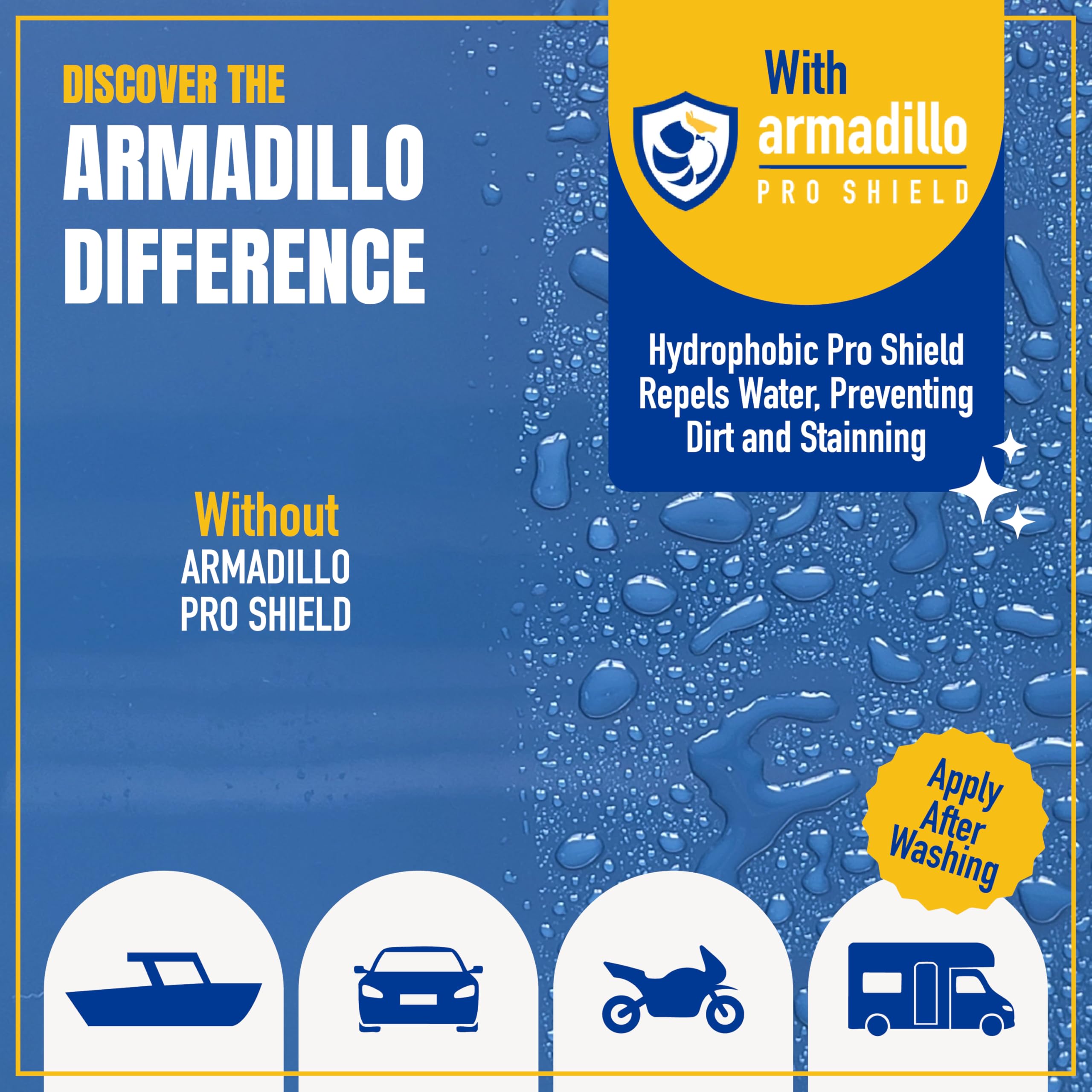 Armadillo Pro Shield suitable for cars, boats, and RVs with a just-waxed look.