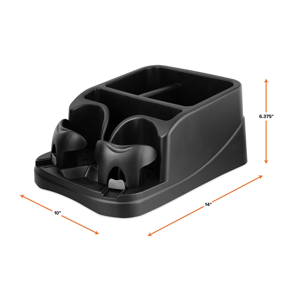 Armor All three-large storage compartments organize phone, wallet, sunglasses, and snacks.