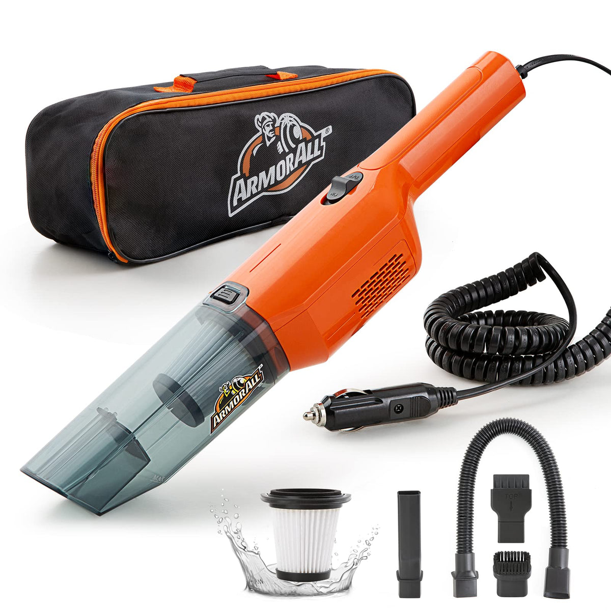 Armor All AA12V2 orange compact car vac front view for quick spill cleanup