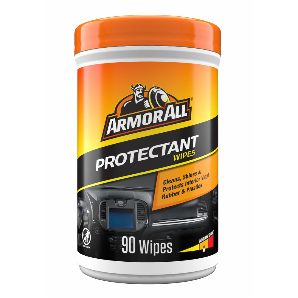 Armor All car interior protectant wipes canister shown for easy interior cleaning and UV protection