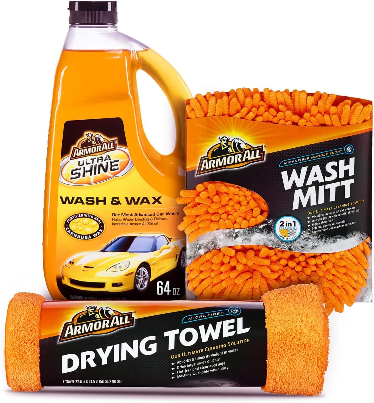 Armor All Exterior Bundle car wash soap with carnauba wax for a mirror finish.