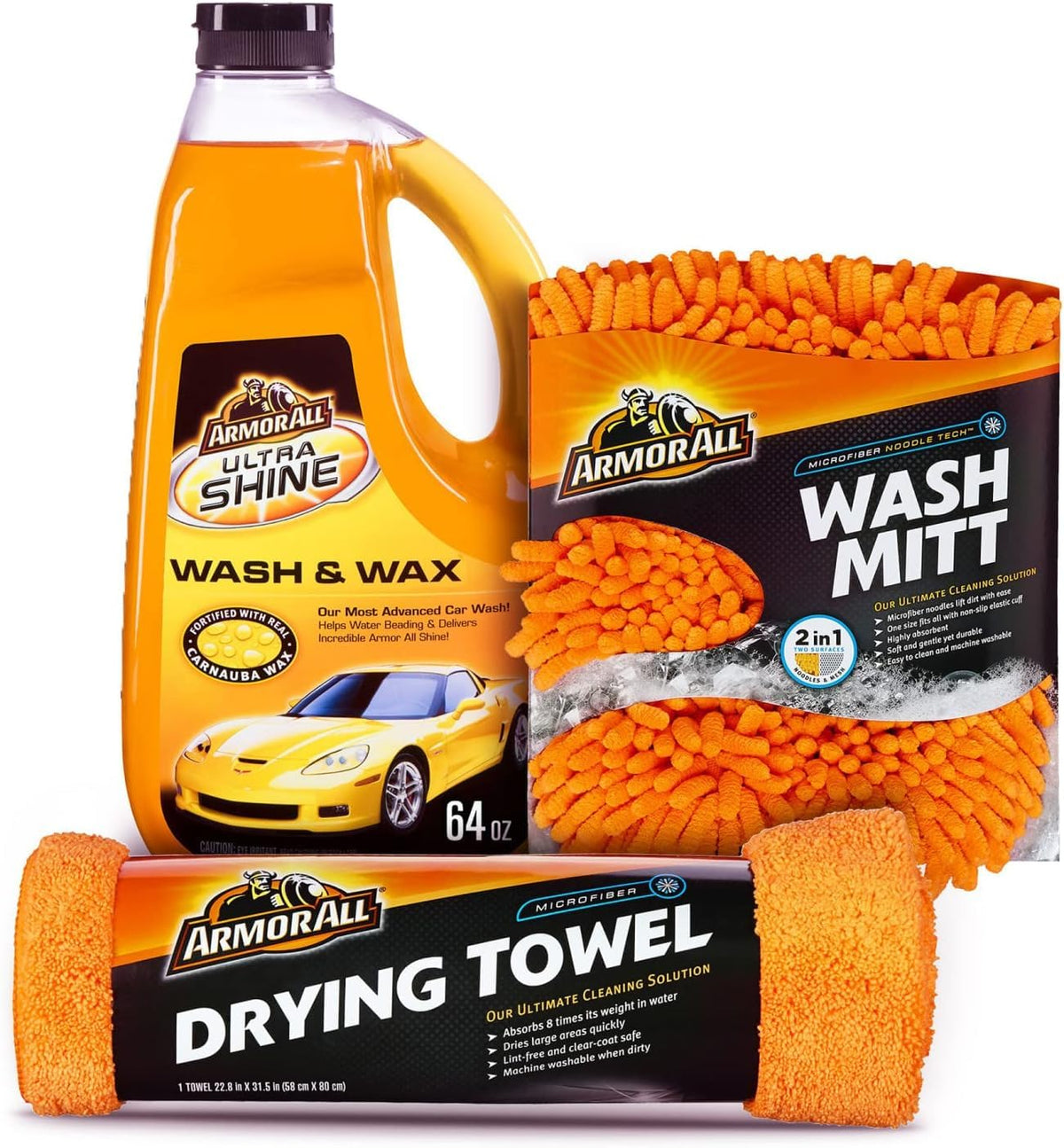 Armor All Exterior Bundle car wash soap with carnauba wax for a mirror finish.