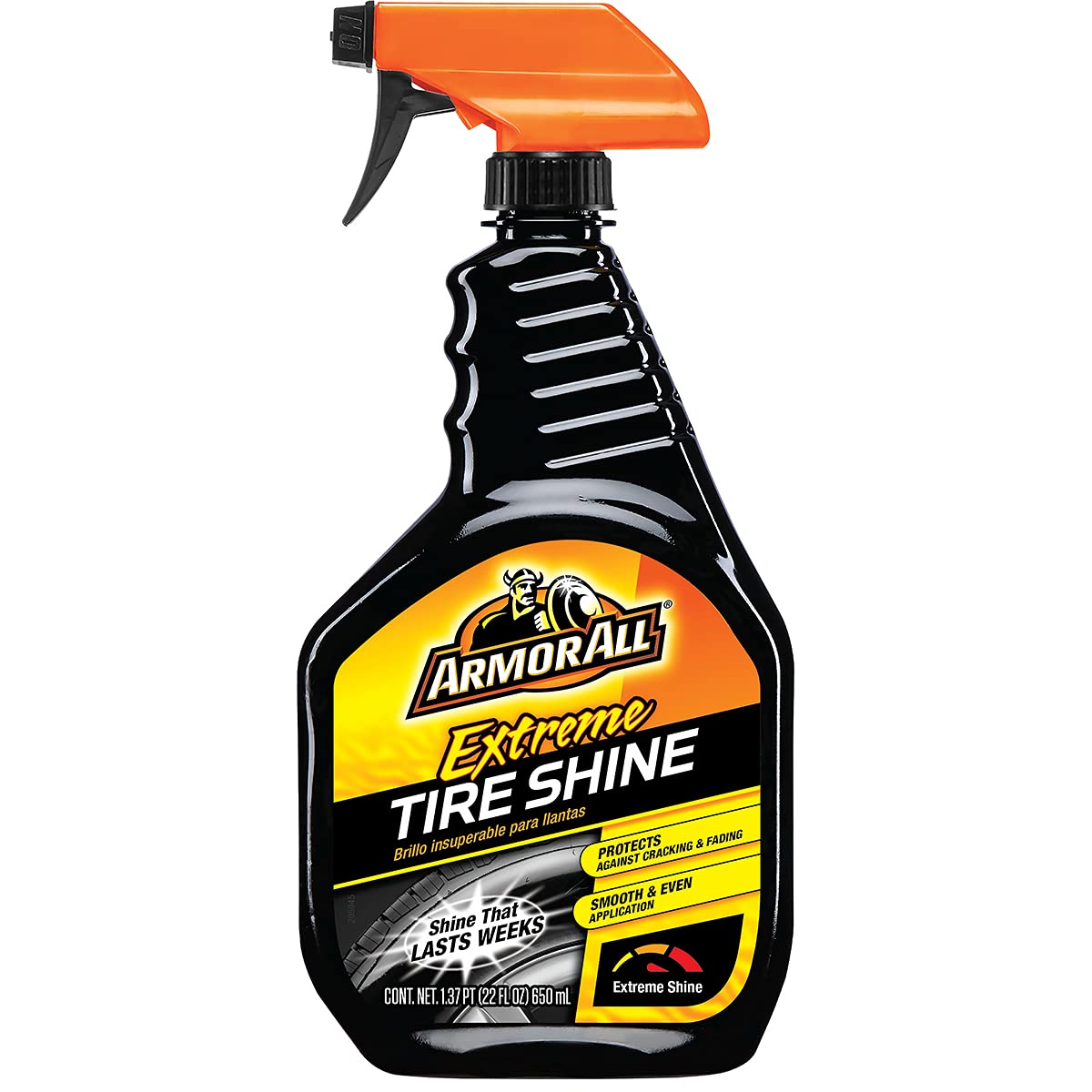 Armor All Extreme Tire Shine Spray bottle front showing easy tire care and packaging