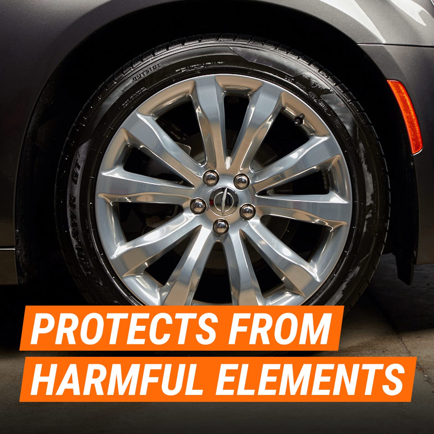 Deep black color achieved by Armor All Extreme Tire Shine Spray on tires