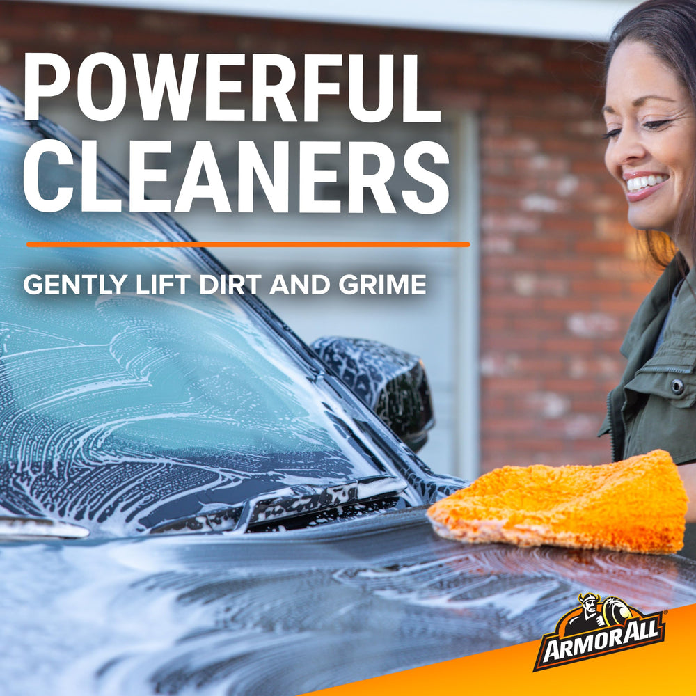 Foam action lathers across a car surface to lift dirt.