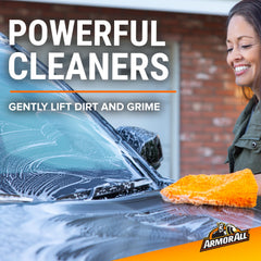 Foam action lathers across a car surface to lift dirt.