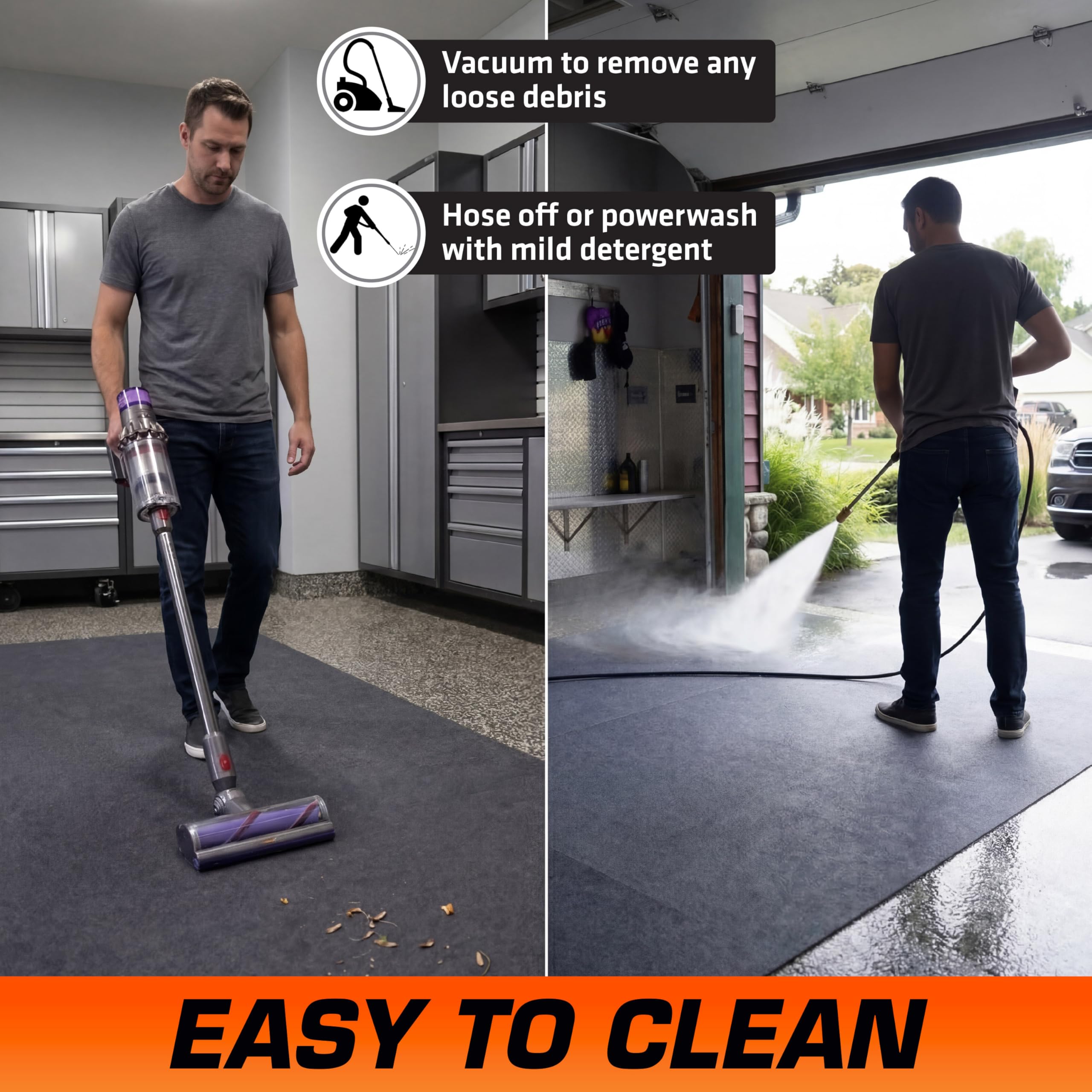 Armor All Garage Floor Mat easy to clean with vacuum or hose.