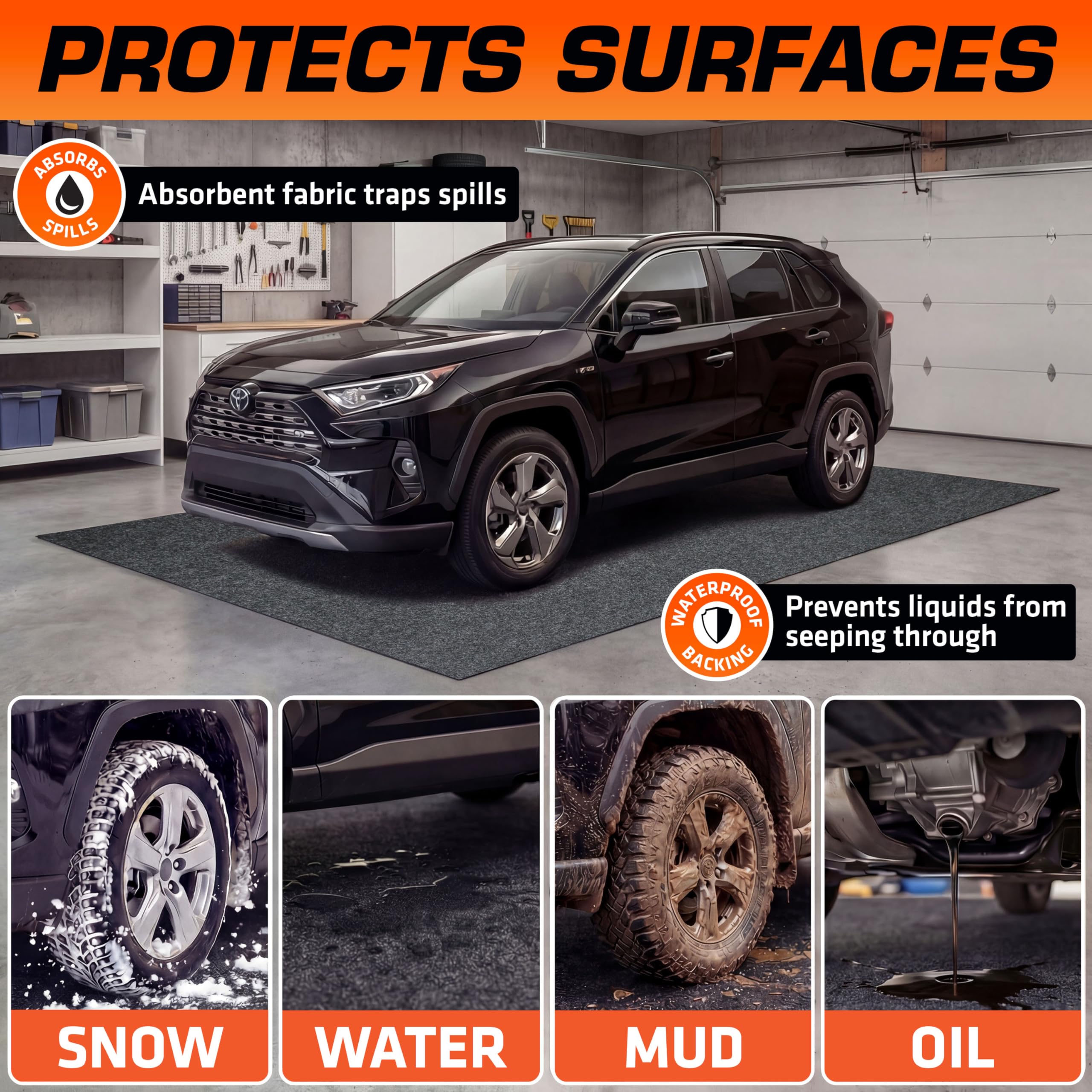 Armor All Garage Floor Mat waterproof backing protecting underlying concrete from leaks.