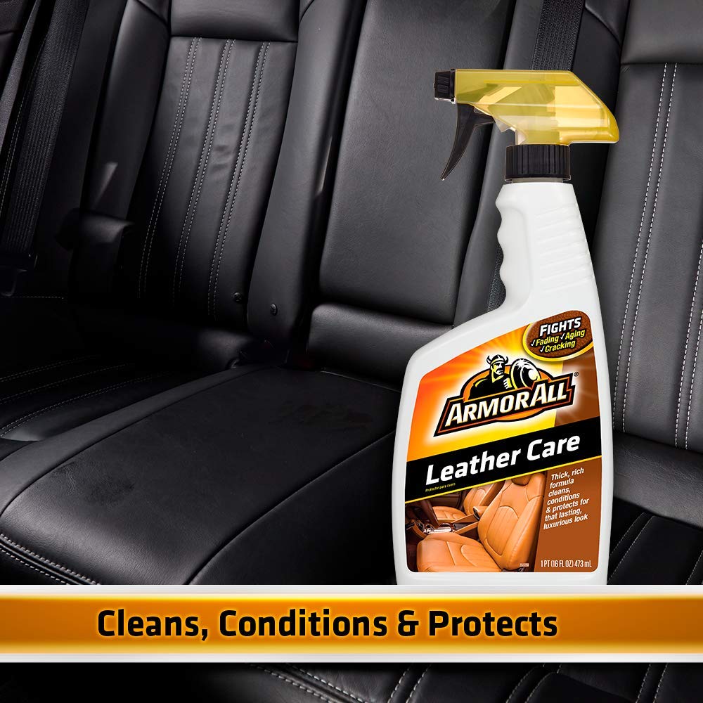 Armor All Leather Care cleans dirt from leather grain and restores natural look
