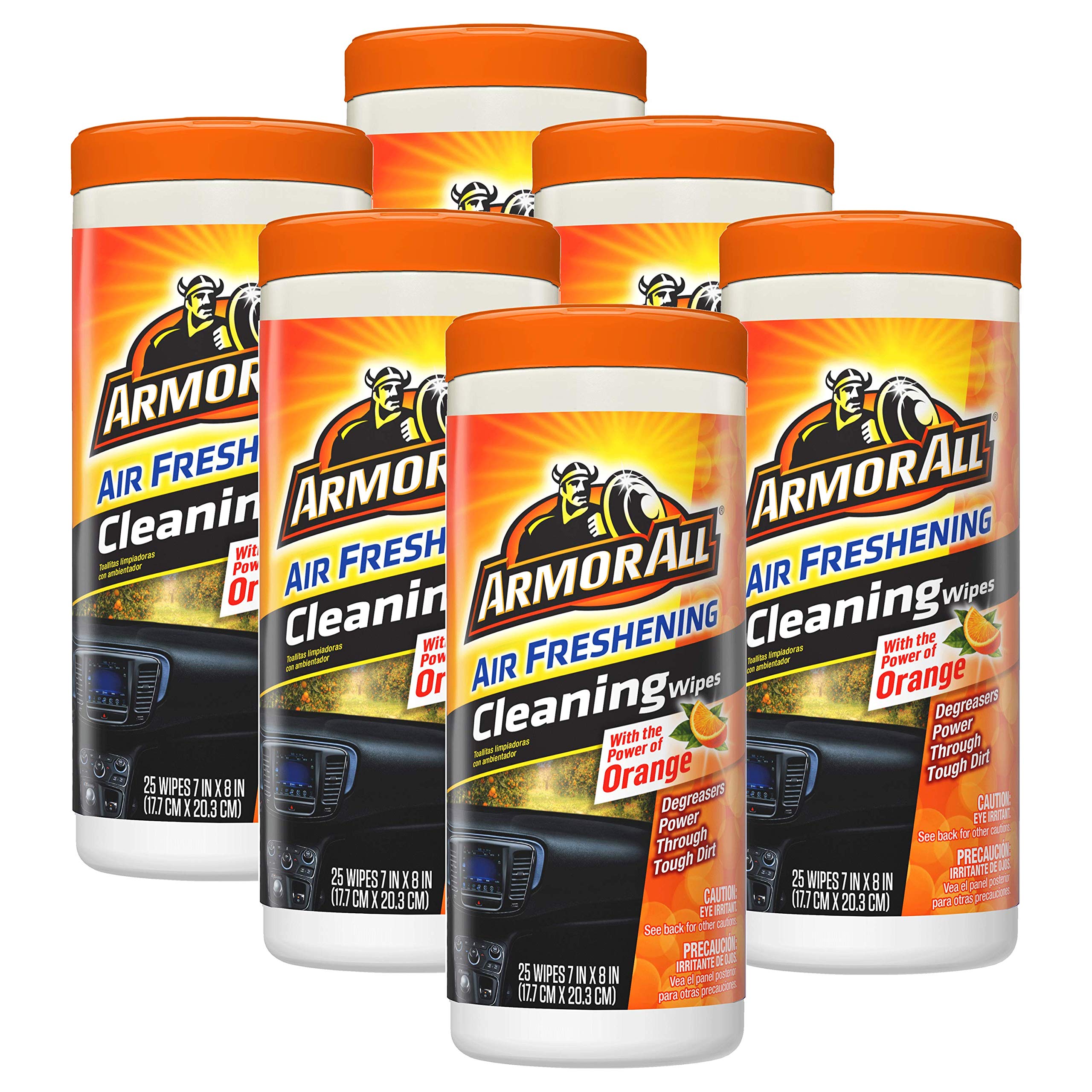 Armor All orange air freshening wipes canister for quick interior cleaning and fresh scent.