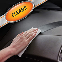 Armor All orange air freshening wipes dash clean removes dust and grime from dashboard.