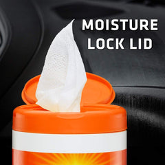 Armor All orange air freshening wipes matte finish reveals natural car surfaces.