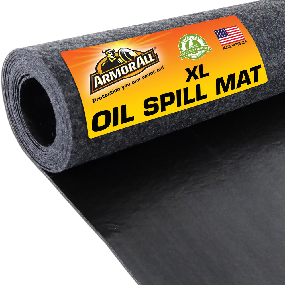 Armor All Premium Oil Spill Mat 30x59 inches absorbs spills and protects garage surfaces.