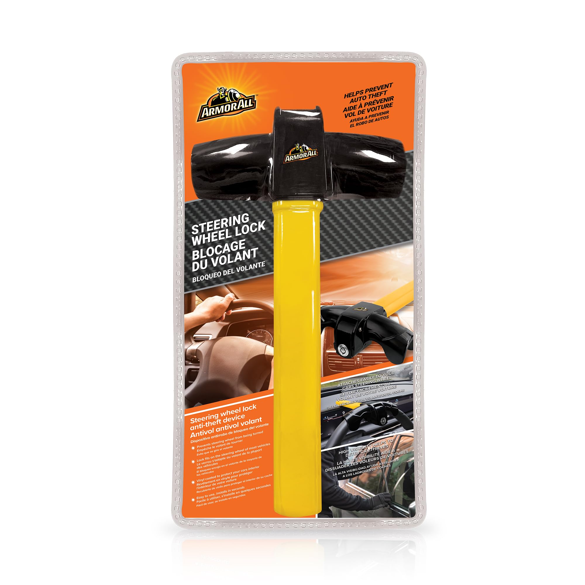 Armor All steering wheel lock adds peace of mind with visible protection.