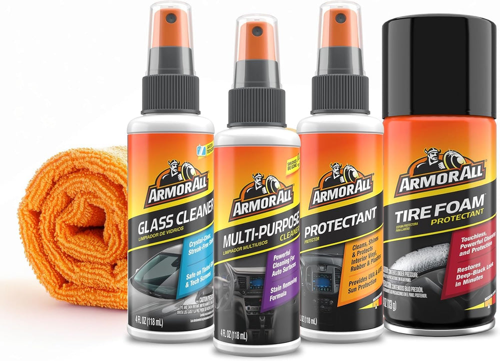 Armor All Tire Foam 4oz for deep cleaning and glossy tire shine.