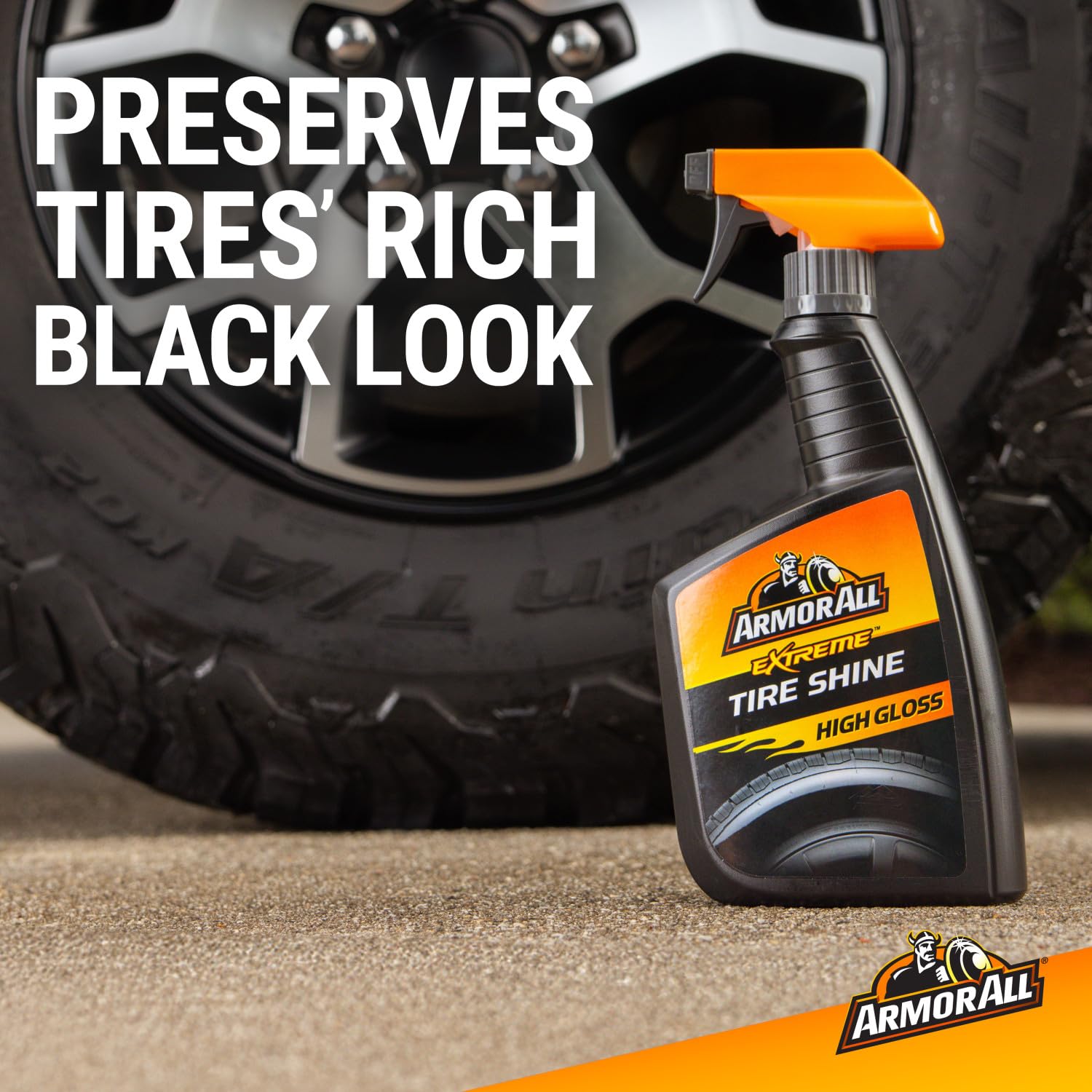 Armor All Tire Shine being applied to a clean tire for even coverage