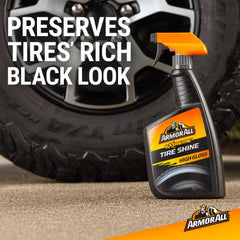 Armor All Tire Shine being applied to a clean tire for even coverage