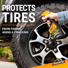 Armor All Tire Shine delivers a mirror-like finish on a treated tire