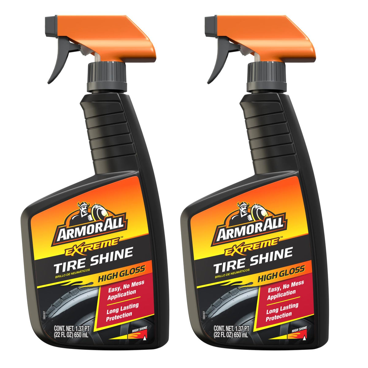 Armor All Tire Shine spray bottle showing rich gloss after application